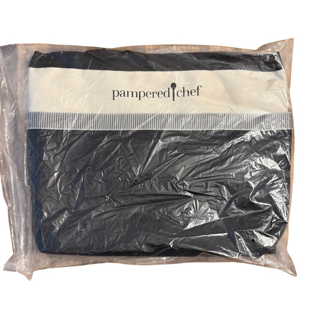 Pampered Chef Consultant Tote Bag XL Handles Pockets Canvas Expandable Black